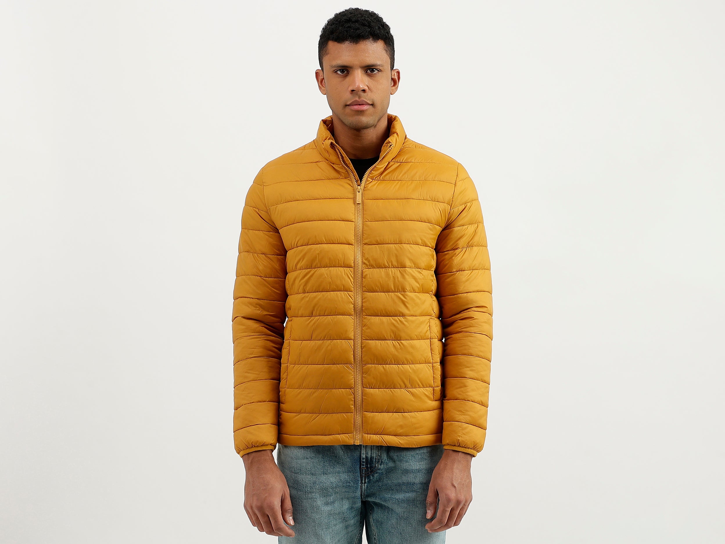 Regular Fit Mock Neck Solid Jacket