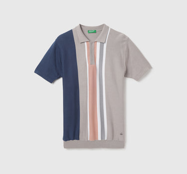 Polo Neck Striped Pattern T-Shirt