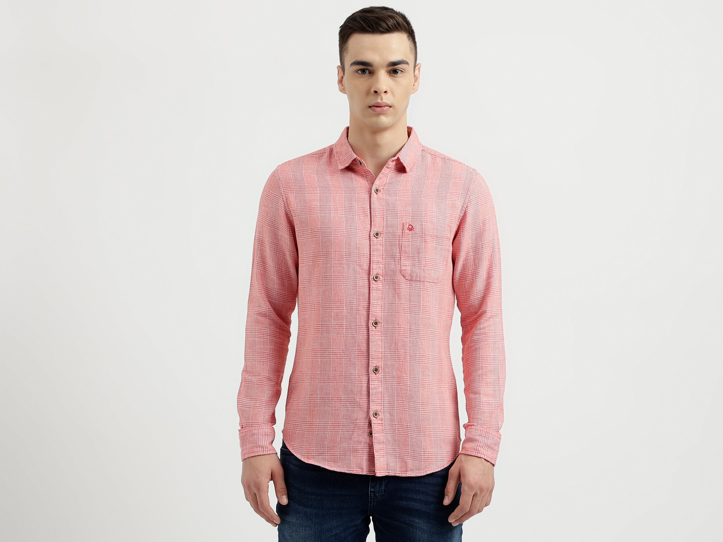 Men's Slim Fit Houndstooth Print Shirt