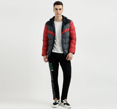 Men's Regular Fit Hooded Neck Color Blocked Puffer Jacket