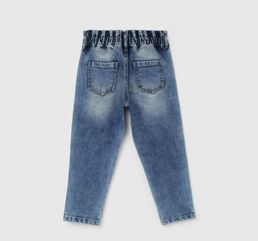 Girl's Solid Paperbag Jeans