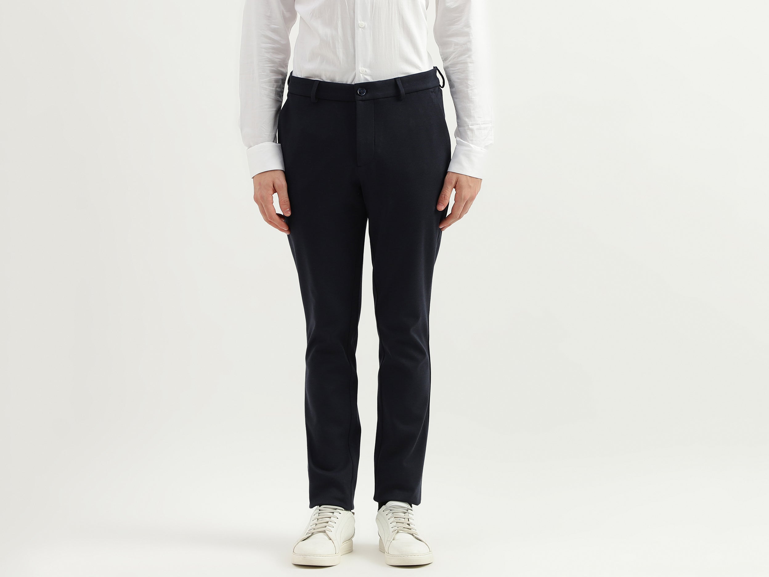 Solid Mid Rise Slim Fit Trousers