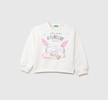 Girls White Long Sleeve Printed Sweatshirt