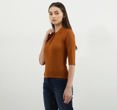 Women Solid Polo Neck Top