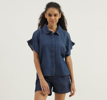 Spread Collar Solid Shirt