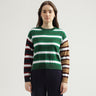 Women's Regular Fit Crew Neck Striped Sweater