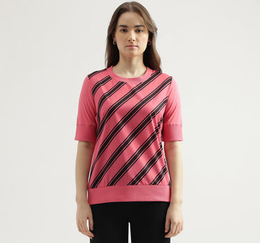 Regular Fit Round Neck Striped Women's Top