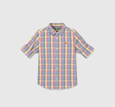 Boy's Regular Fit Spread Collar Checked Shirt