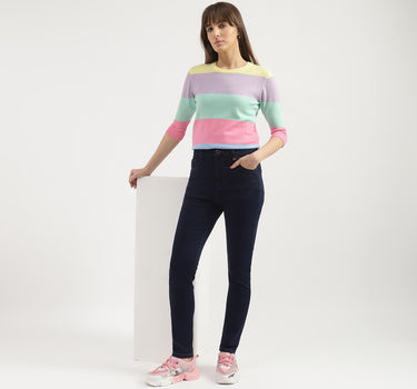 Regular Fit Round Neck Striped Tops