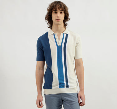 Polo Neck Striped Pattern T-Shirt