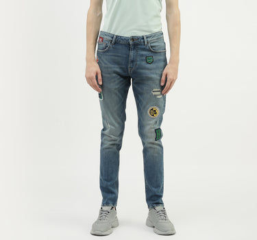 Men Applique Slim Tapered Fit Jeans