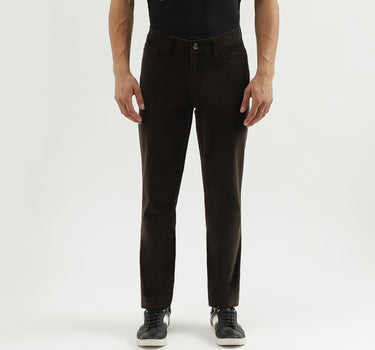 Men's Solid Slim Fit Trousers with Button Closure