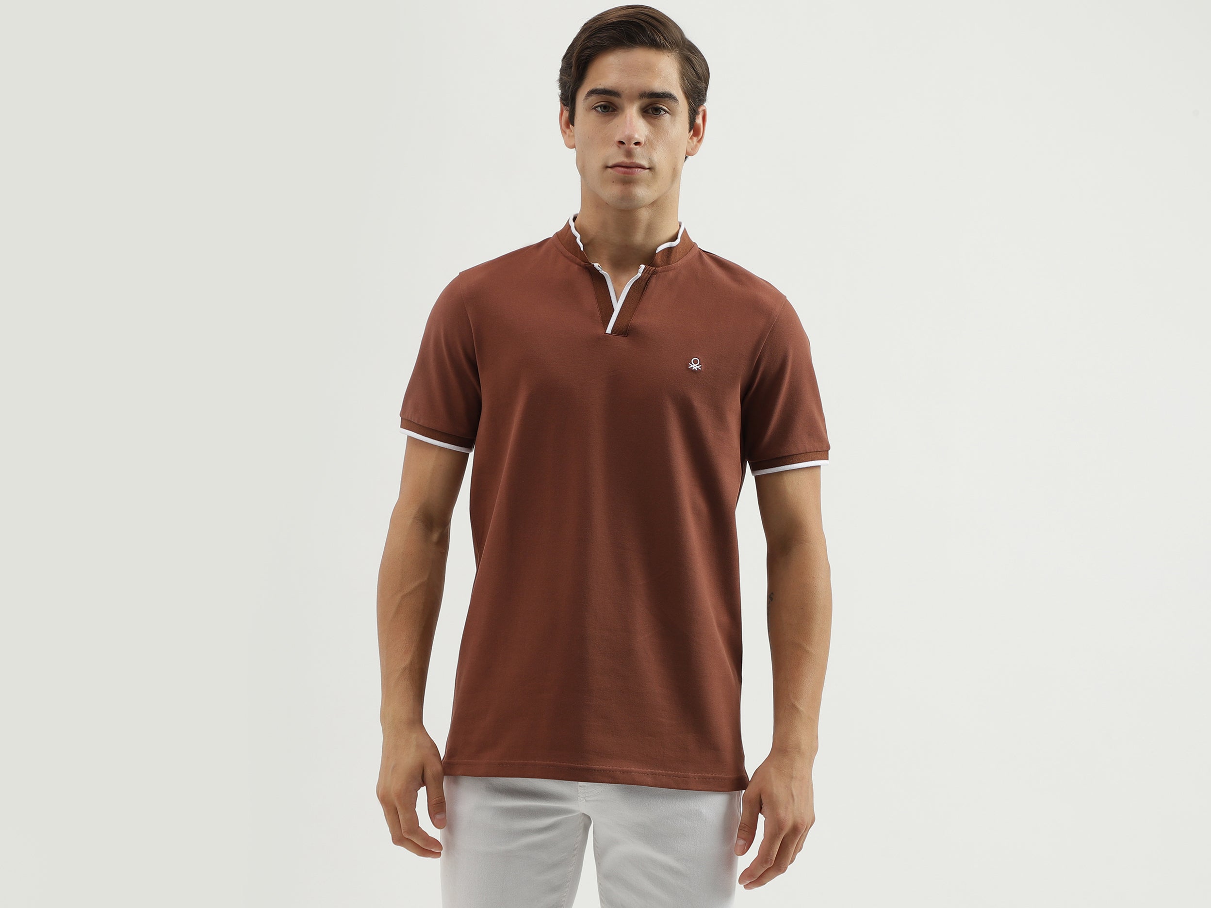 Men's Regular Fit Polo Neck Solid T-Shirt