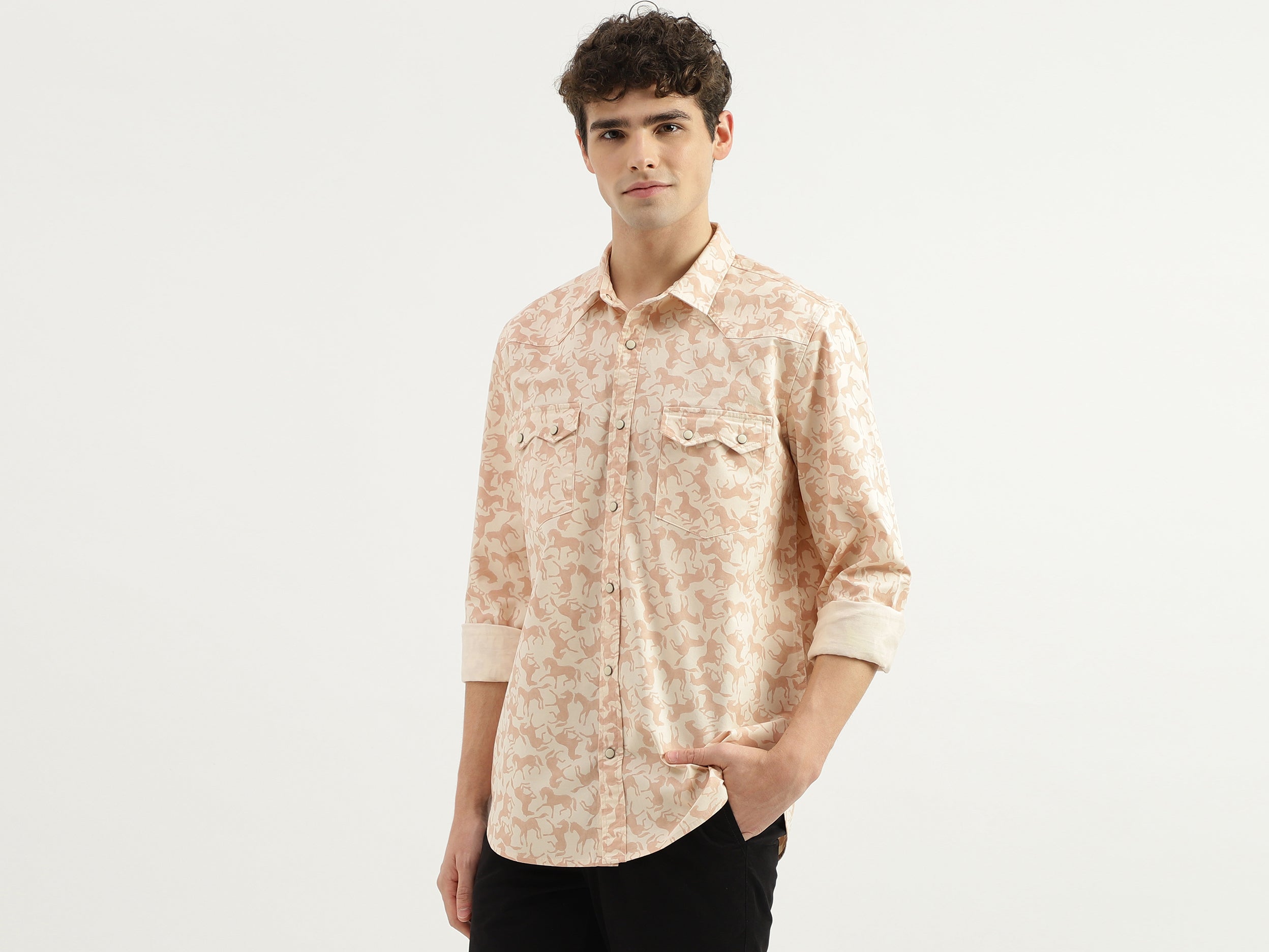 Regular Fit Spread Collar Printed Shirt