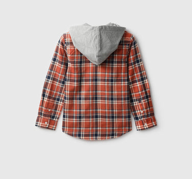 Boys Checked Hooded Shirt