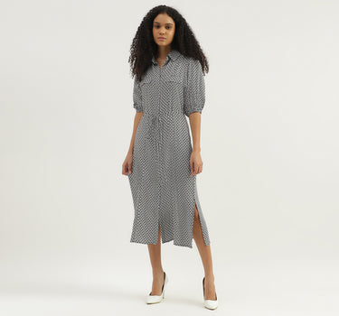 Printed Spread Collar Shirt Dress