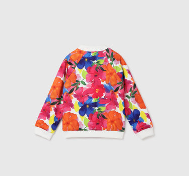 Girl's Regular Fit Band Collar Floral Jacket