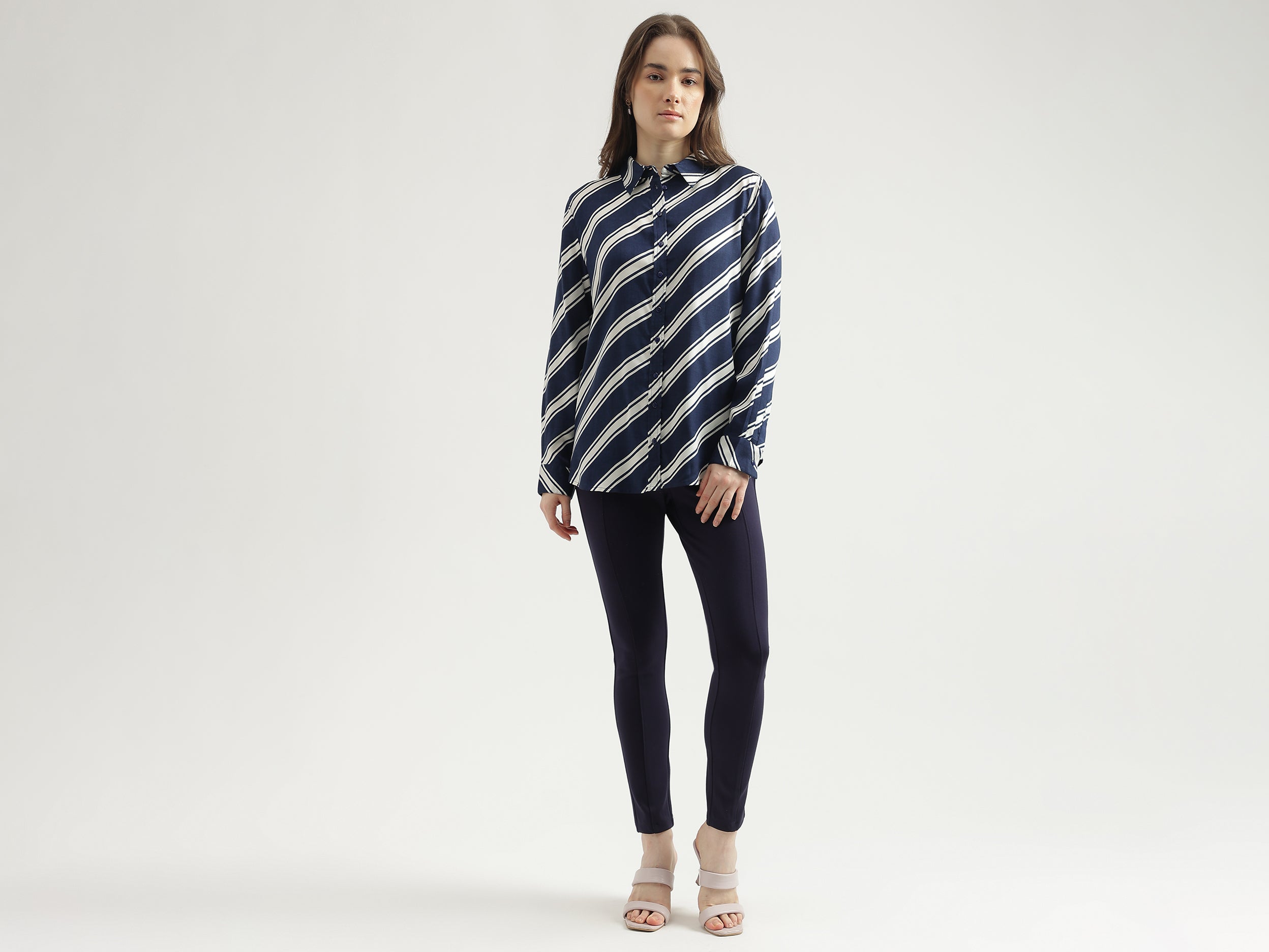 Women's Regular Fit Spread Collar Striped Shirt