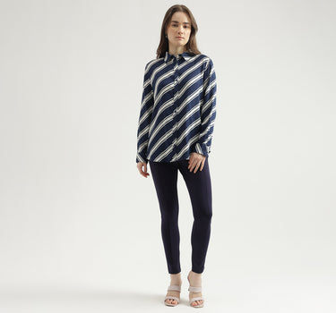 Women's Regular Fit Spread Collar Striped Shirt