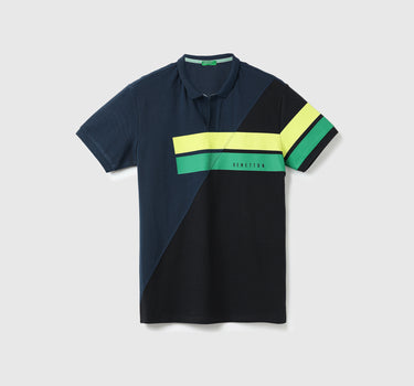 Men Color Blocked Polo Collar T-shirt