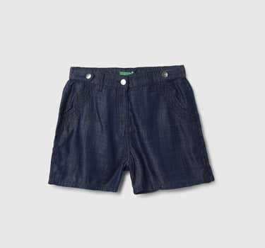 Solid Mid Waist Regular Fit Denim Shorts