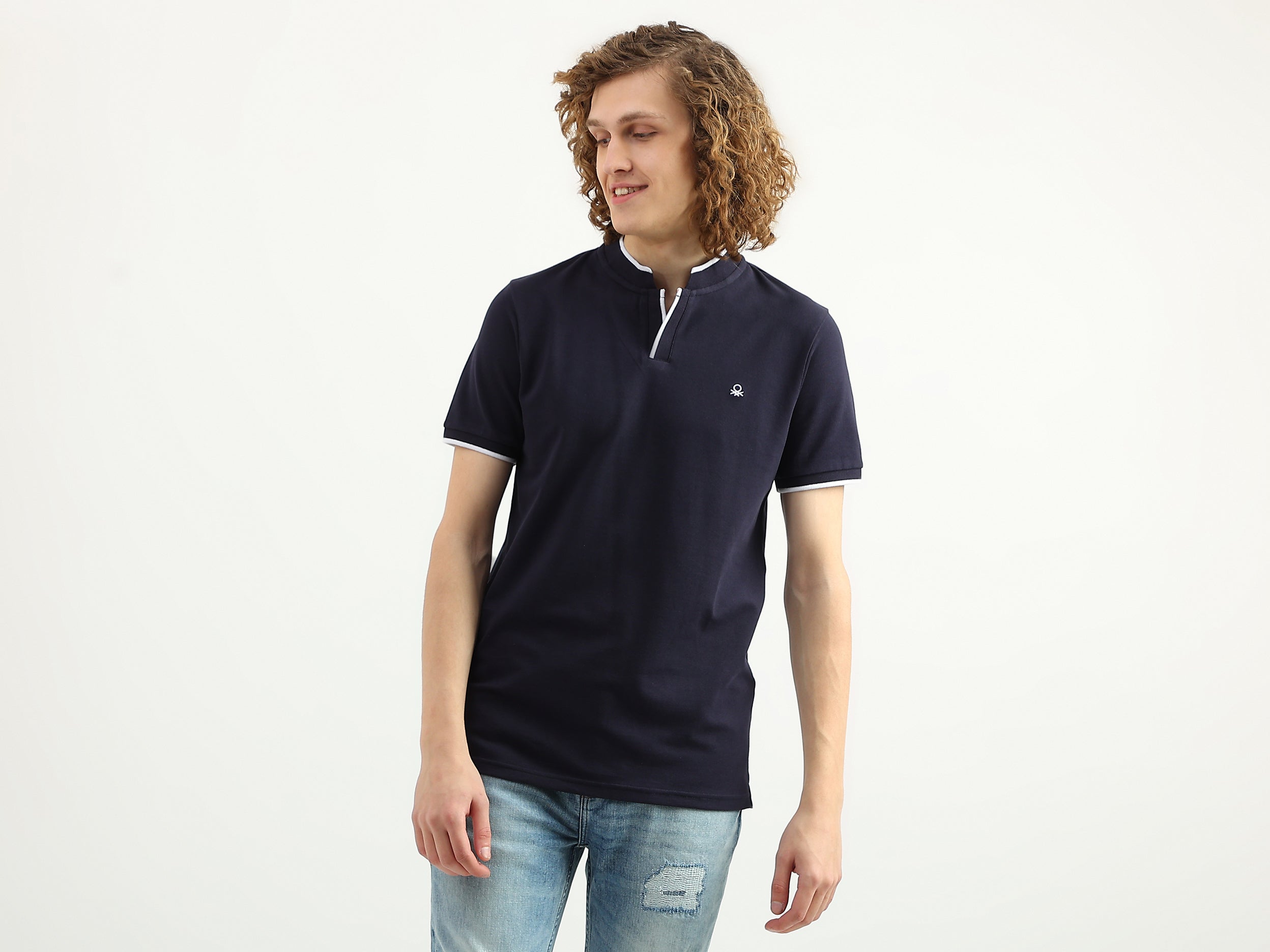 Men Solid Stand Collar T-Shirt