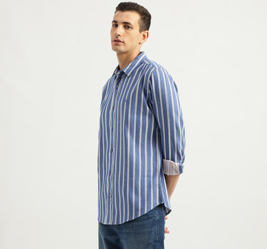 Men's Slim Fit Spread Collar Striped Shirts