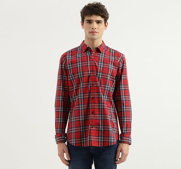 Slim Fit Spread Collar Checkered Shirt