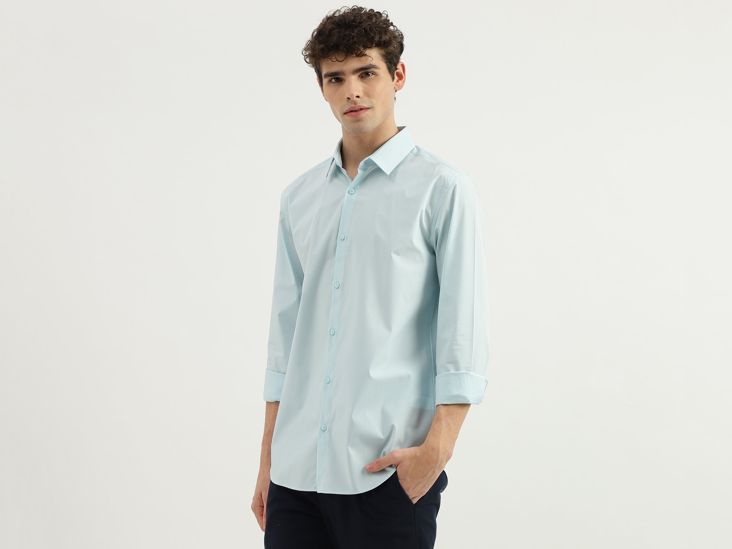 Slim Fit Spread Collar Solid Shirt