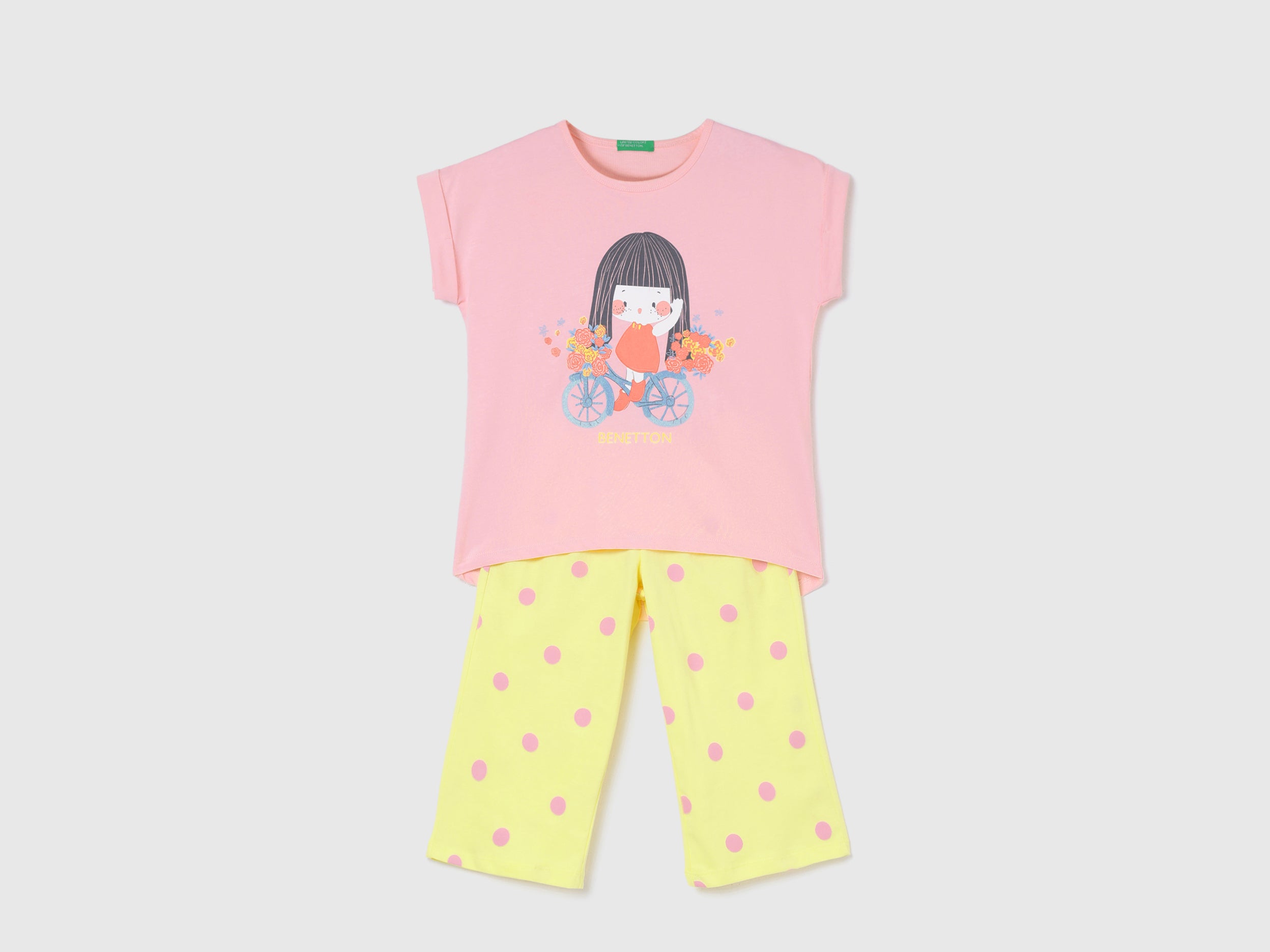 Regular Fit Round Neck Printed T-Shirt with Polka Dot Culottes Set