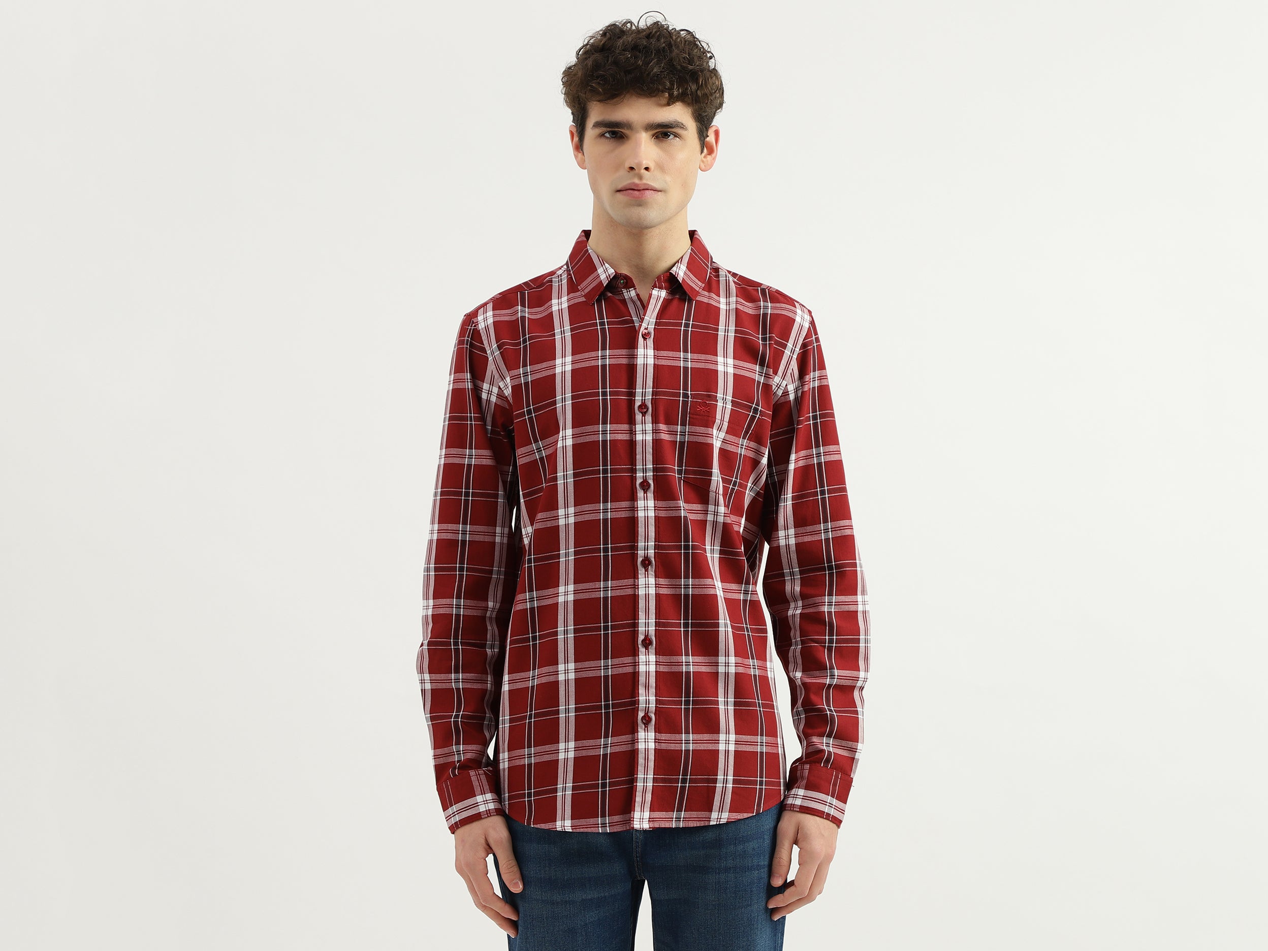 Slim Fit Spread Collar Checkered Shirt