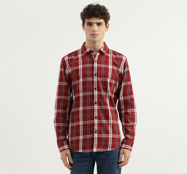 Slim Fit Spread Collar Checkered Shirt