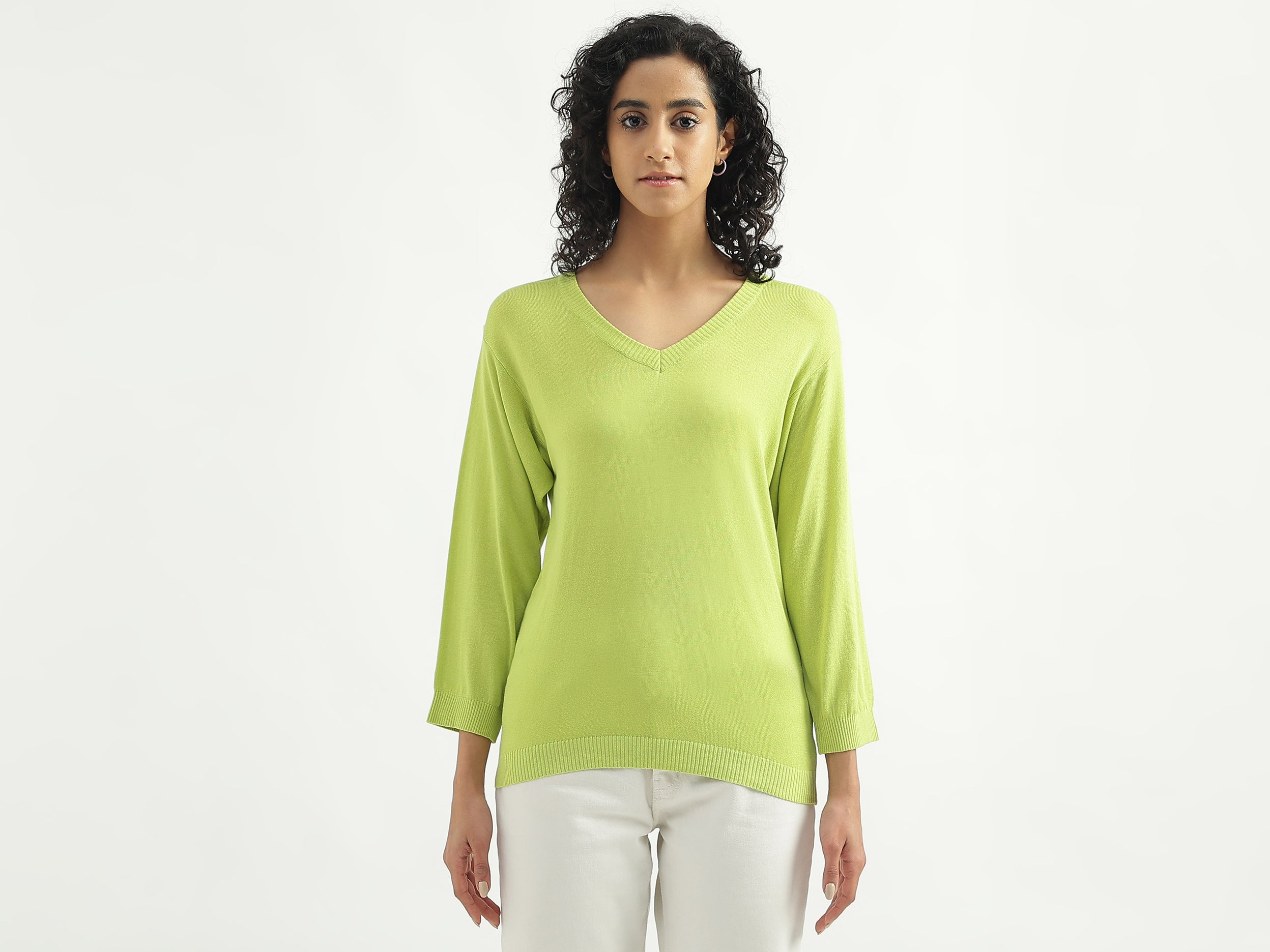 Viscose Solid V-Neck Women Sweaters