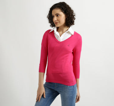 Fuchsia V-Neck Sweater