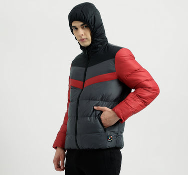 Men's Regular Fit Hooded Neck Color Blocked Puffer Jacket