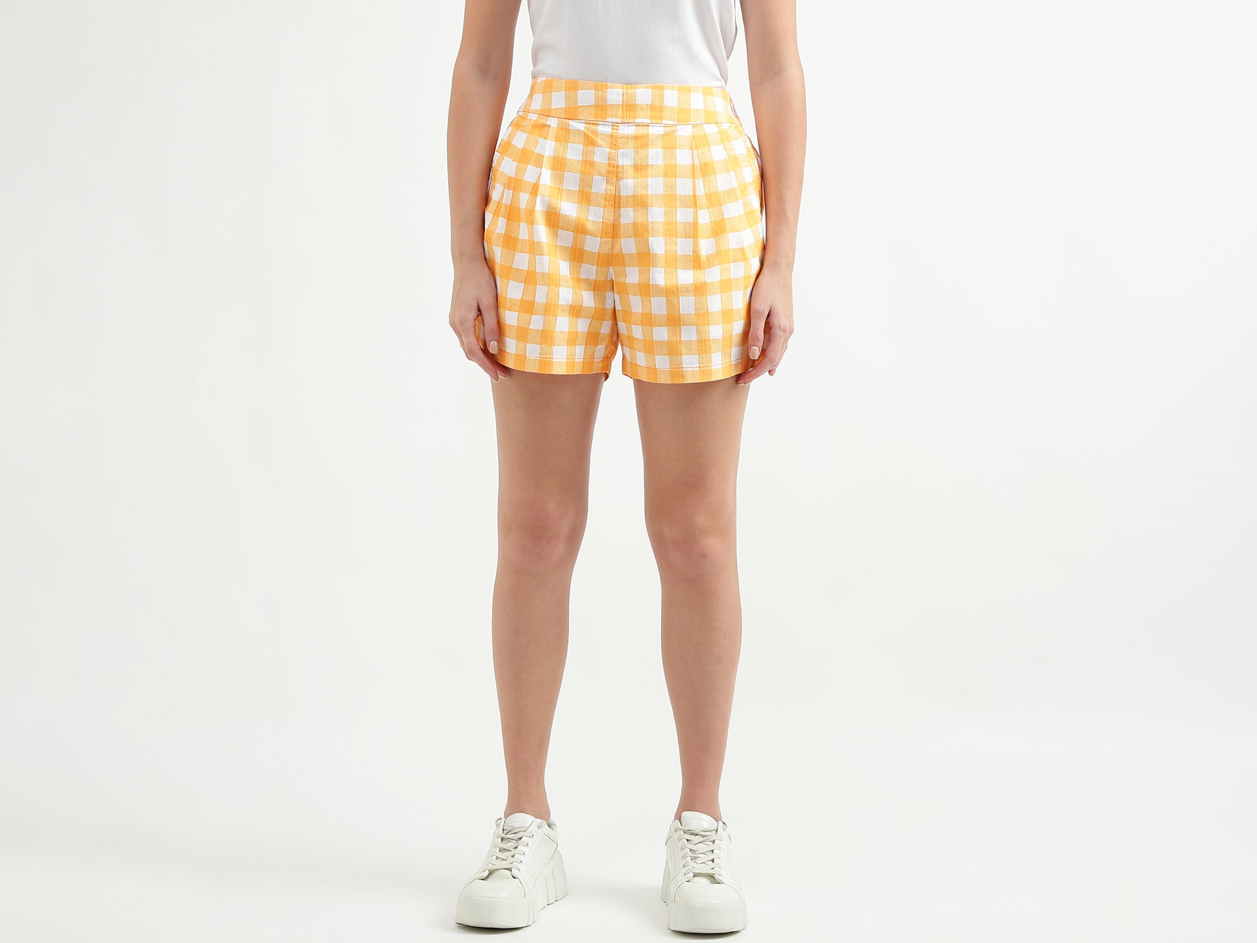 Checked Pattern High-Waist Shorts