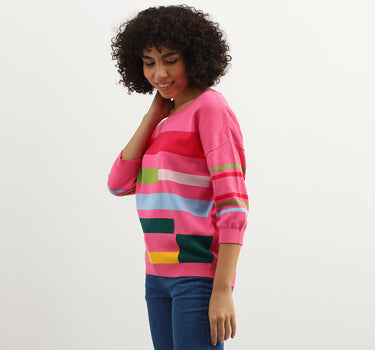 Women Colorblock Round Neck Sweater