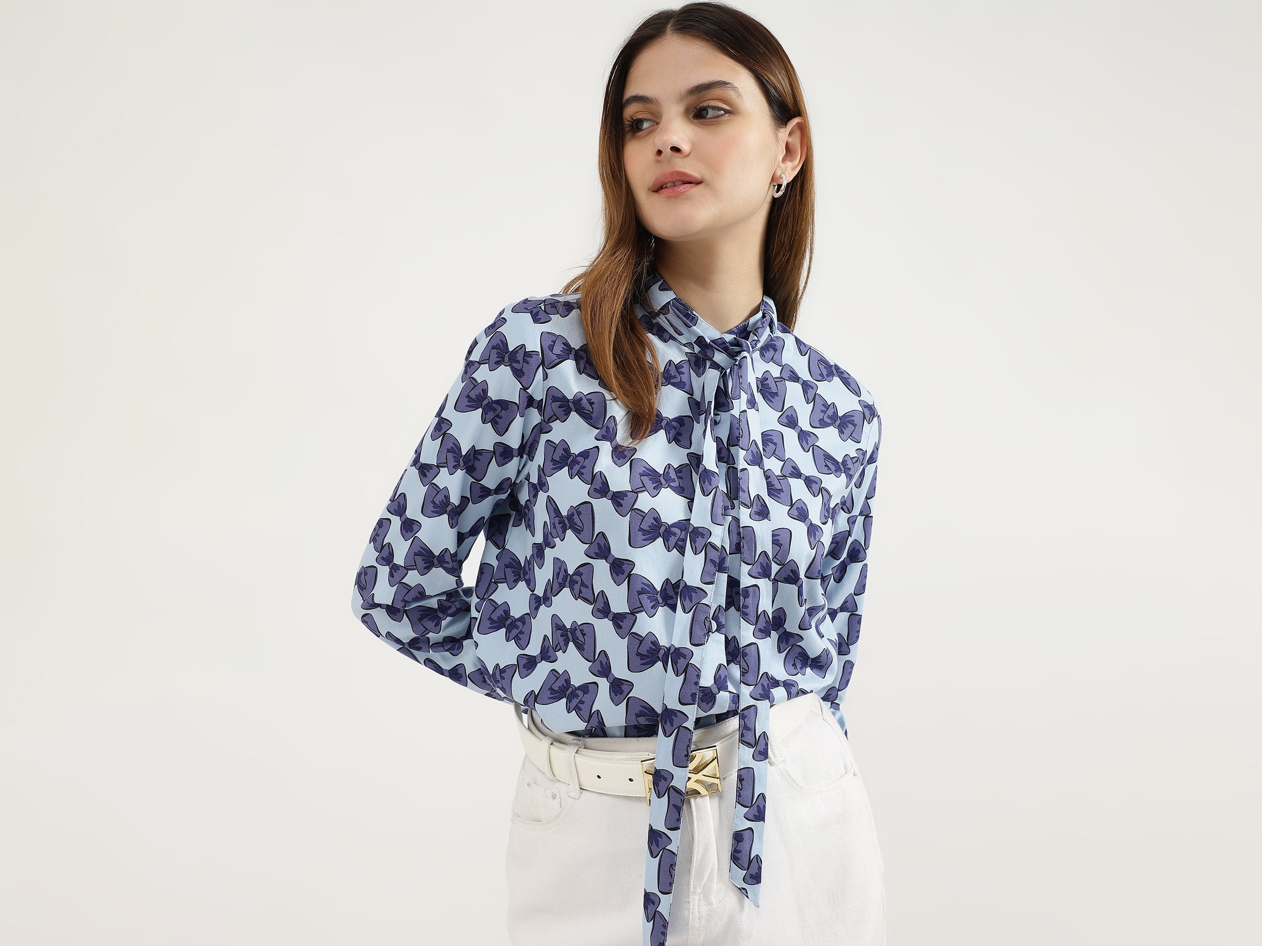 Regular Fit Tie-Up Neck Printed Tops