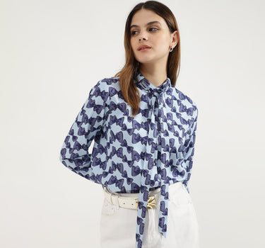 Regular Fit Tie-Up Neck Printed Tops