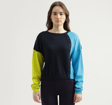 Women's Regular Fit Crew Neck Colorblock Sweater