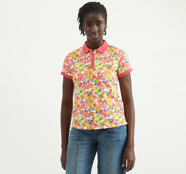 Women Printed Polo Collar T-shirt