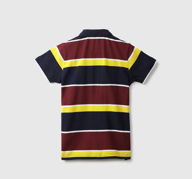 Maroon And Navy Blue Striped Polo T-Shirt