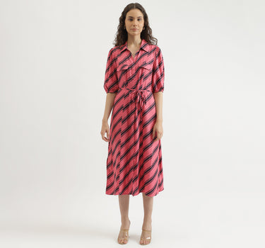 Regular Fit Spread Collar Striped Dress