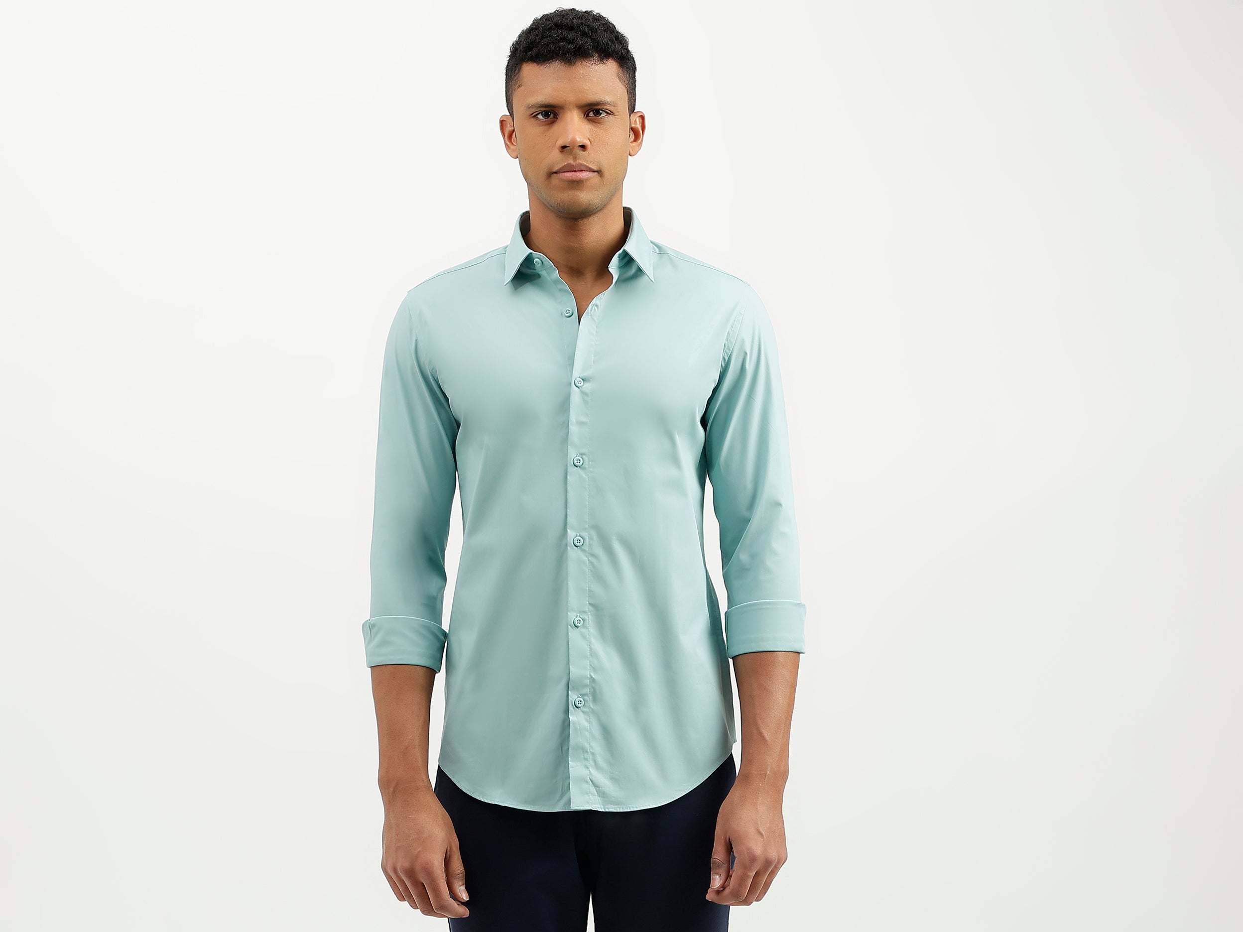 Slim Fit Spread Collar Solid Shirt