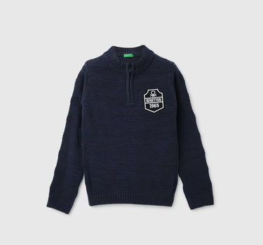 Boys Self Design High Neck Sweater