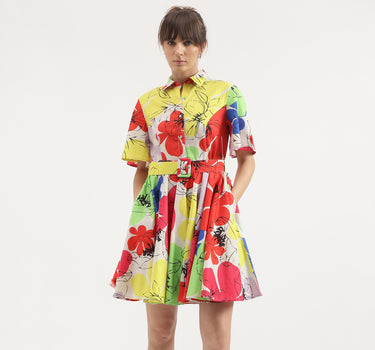 Regular Fit Spread Collar Printed Dress