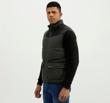 Regular Fit Mock Neck Solid Jacket