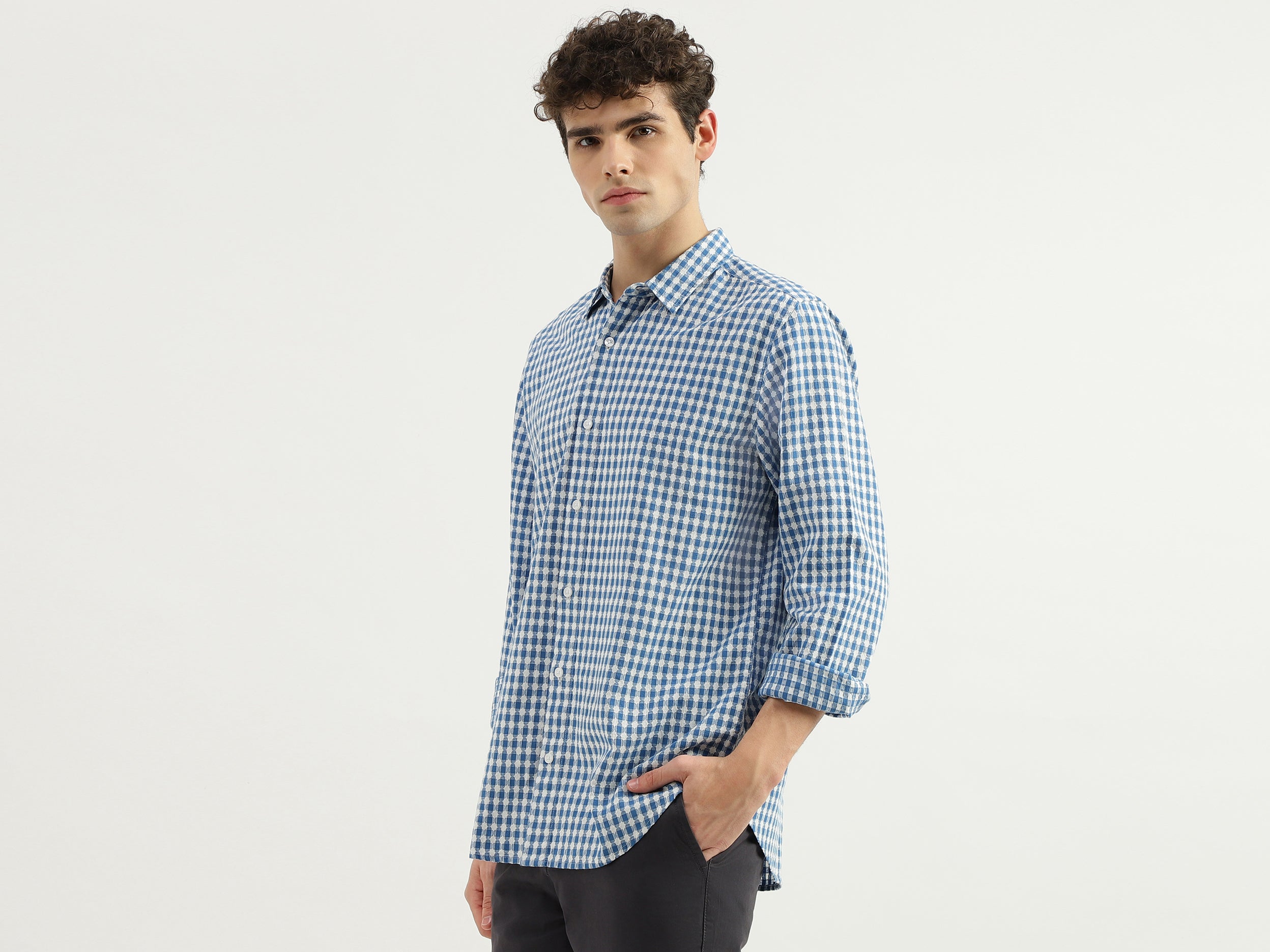 Regular Fit Spread Collar Checkered Shirt