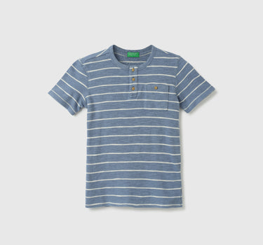 Regular-Fit Henley Collar Striped T-Shirt