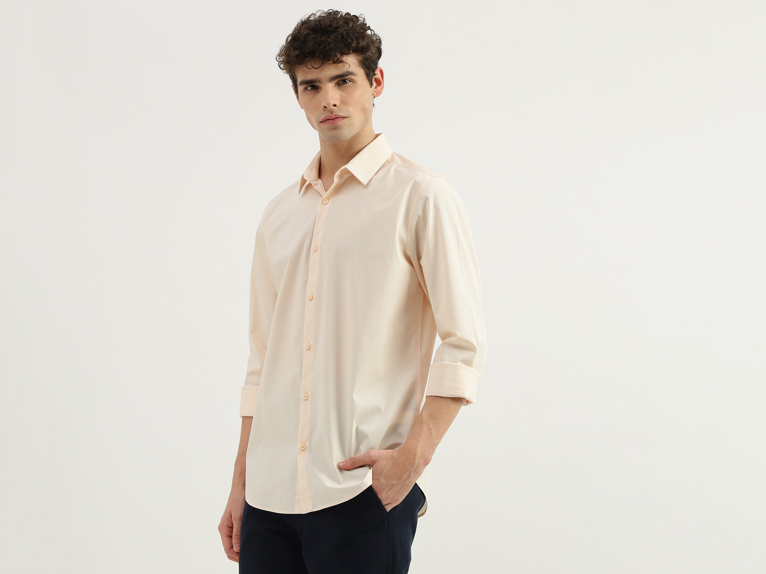 Slim Fit Spread Collar Solid Shirt